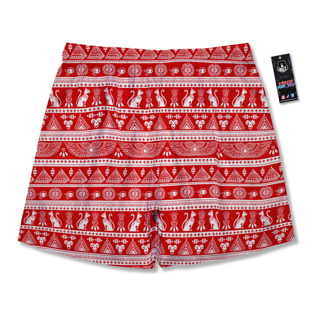 Red Egypt Symbol Print Pattern Men's Running Shorts-grizzshop