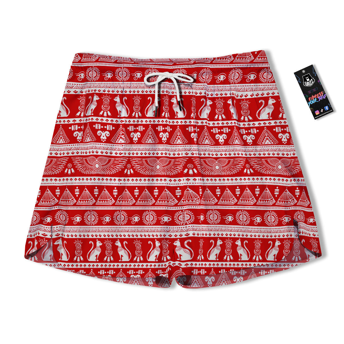 Red Egypt Symbol Print Pattern Men's Running Shorts-grizzshop