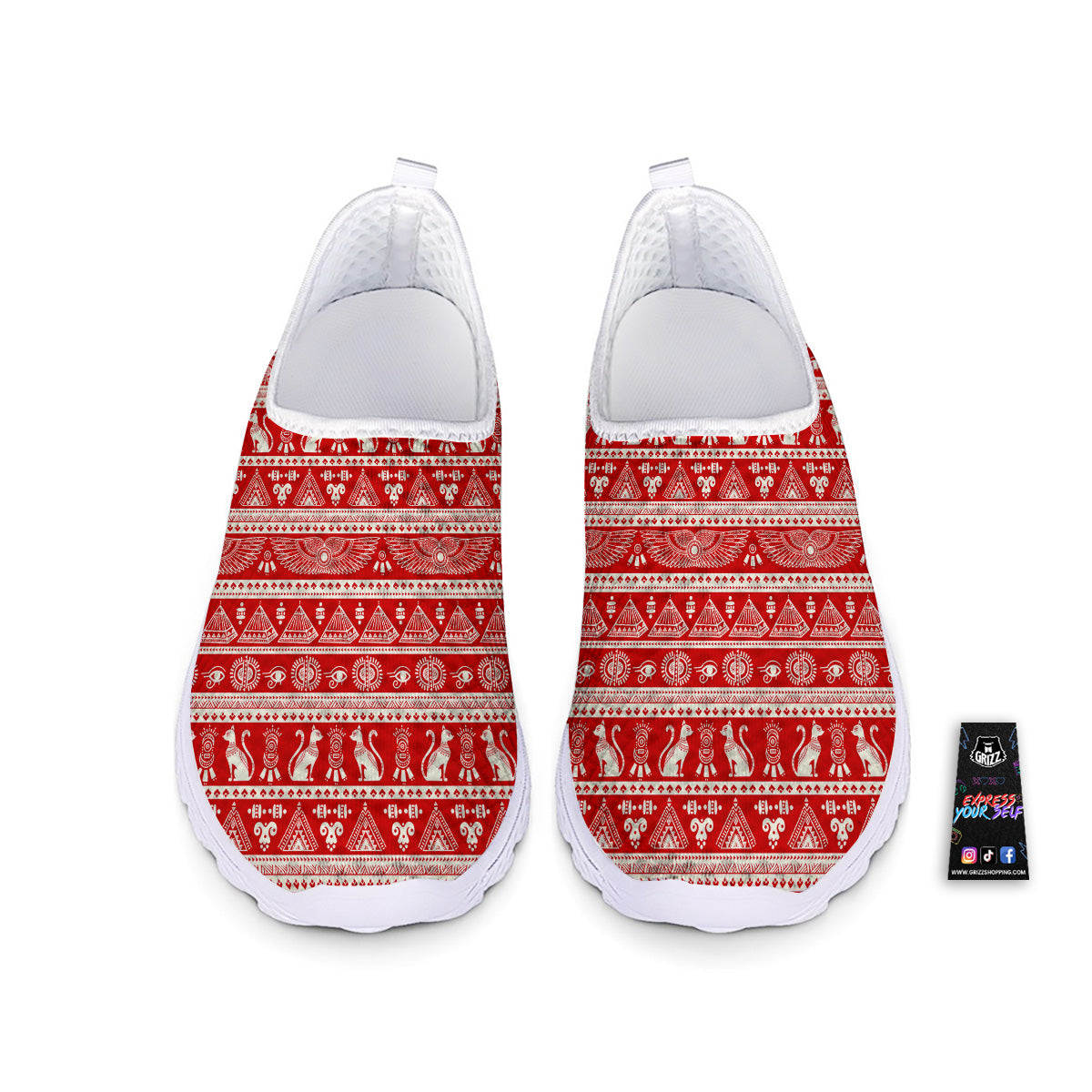 Red Egypt Symbol Print Pattern Nurse Shoes-grizzshop