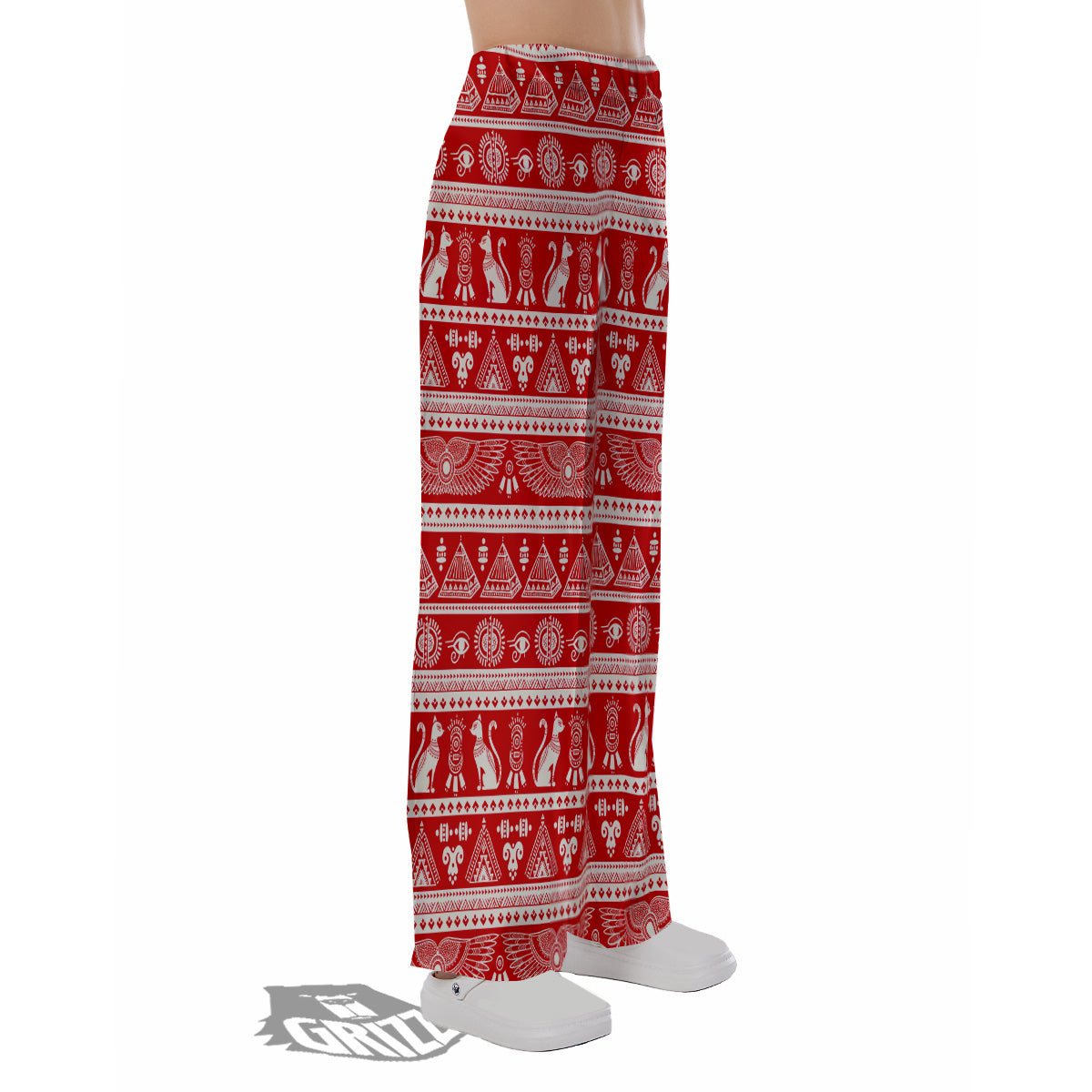 Red Egypt Symbol Print Pattern Pajama Pants-grizzshop
