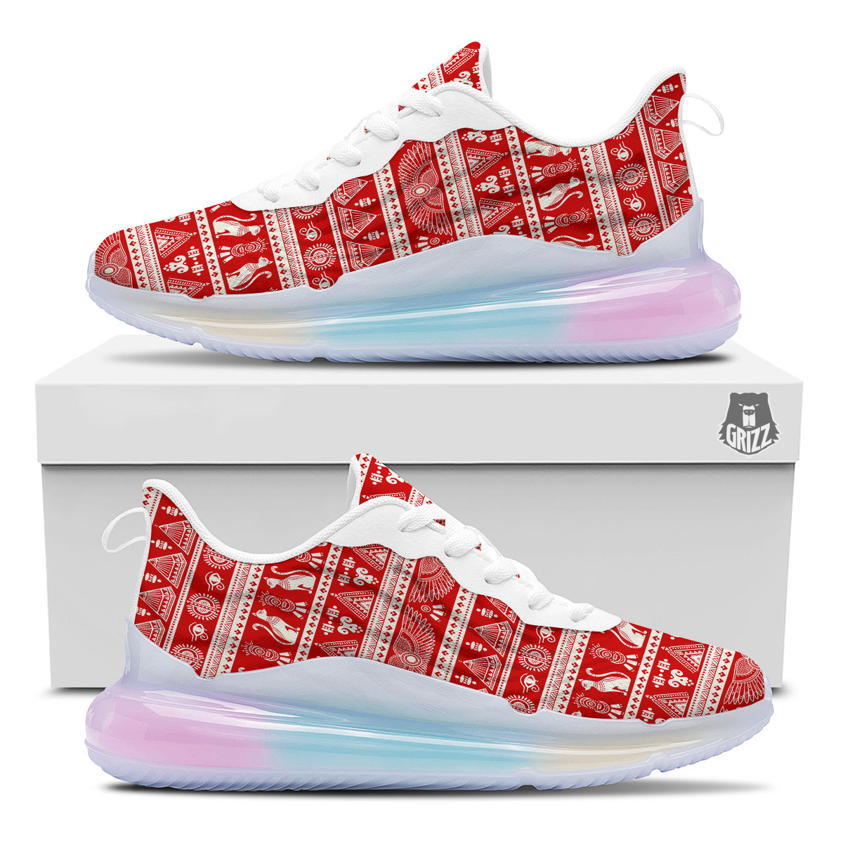 Red Egypt Symbol Print Pattern Running Sneakers-grizzshop