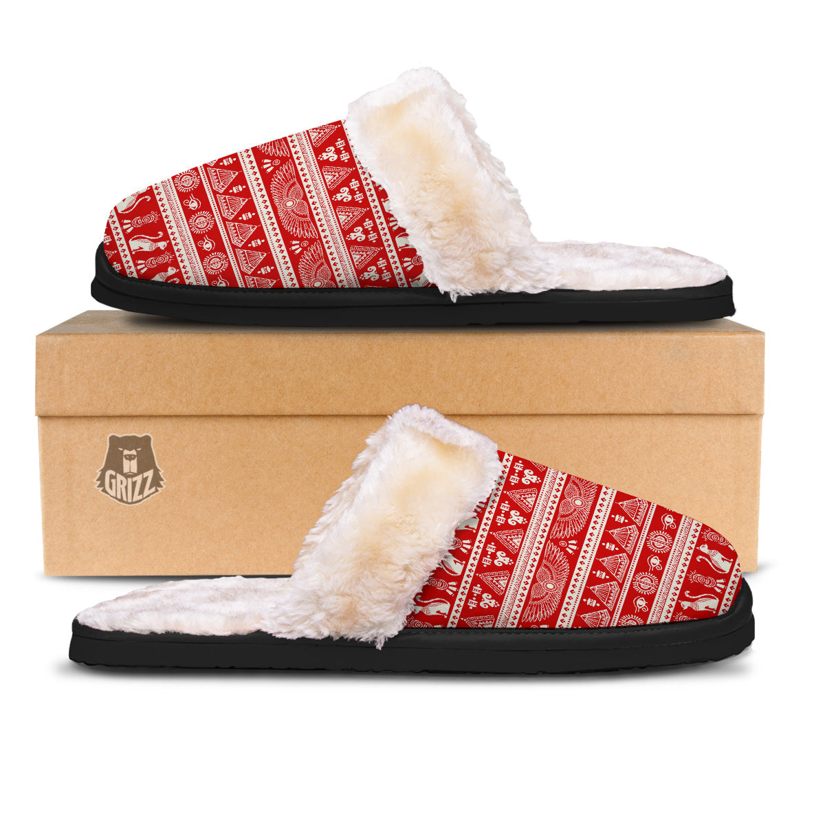 Red Egypt Symbol Print Pattern Slippers-grizzshop