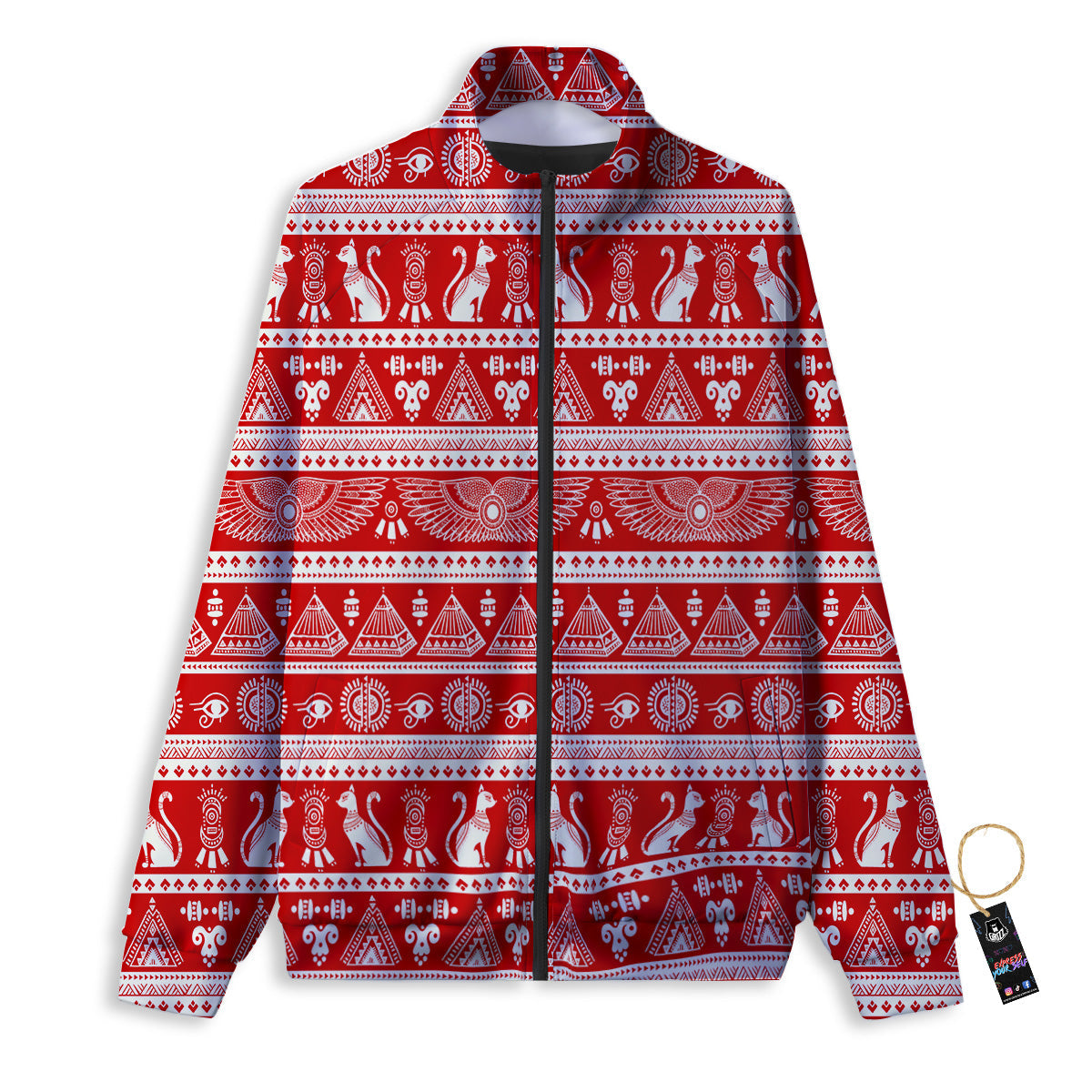 Red Egypt Symbol Print Pattern Track Jacket-grizzshop