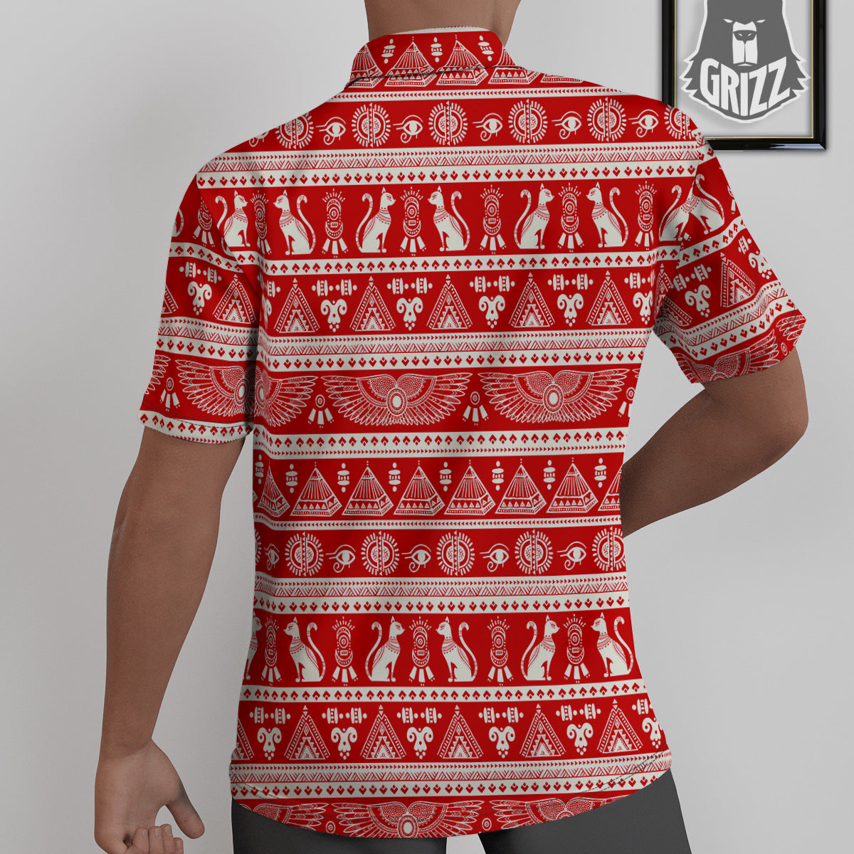 Red Egypt Symbol Print Pattern Untucked Shirts-grizzshop