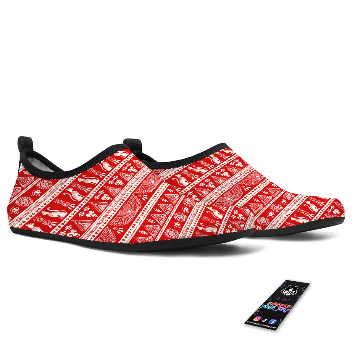 Red Egypt Symbol Print Pattern Water Shoes-grizzshop