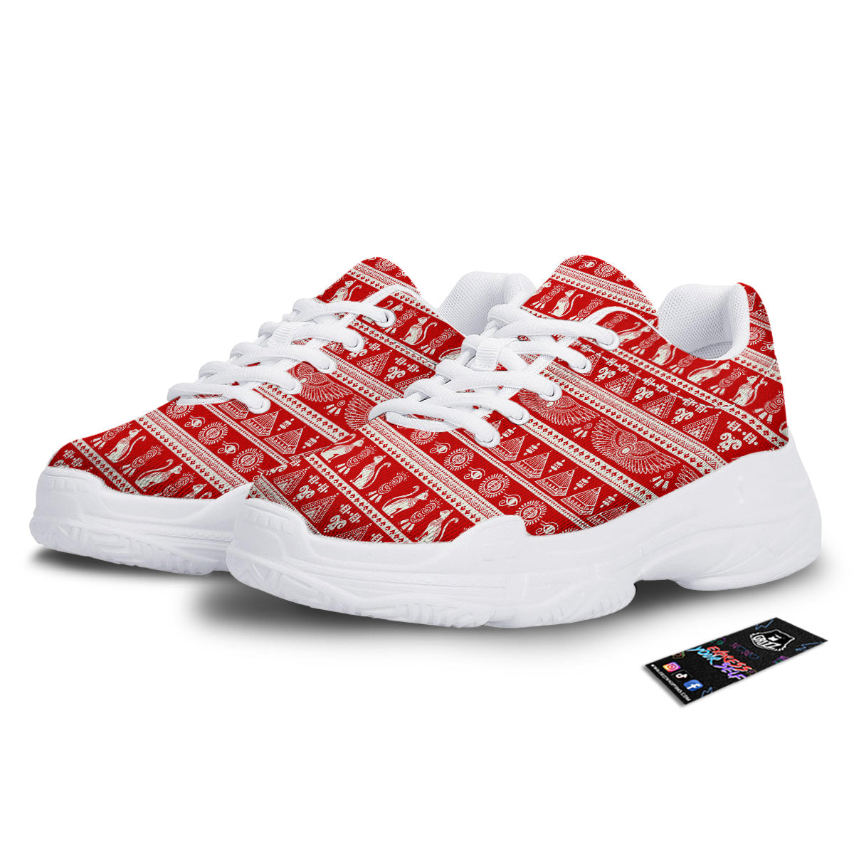 Red Egypt Symbol Print Pattern White Chunky Shoes-grizzshop