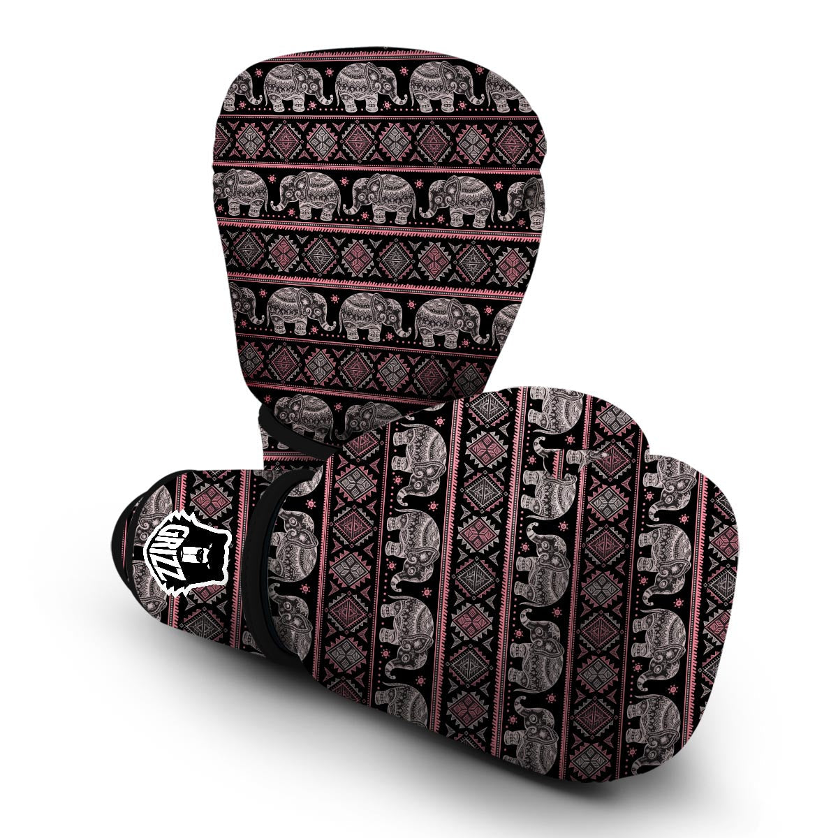 Red Elephant Aztec Pattern Print Boxing Gloves-grizzshop