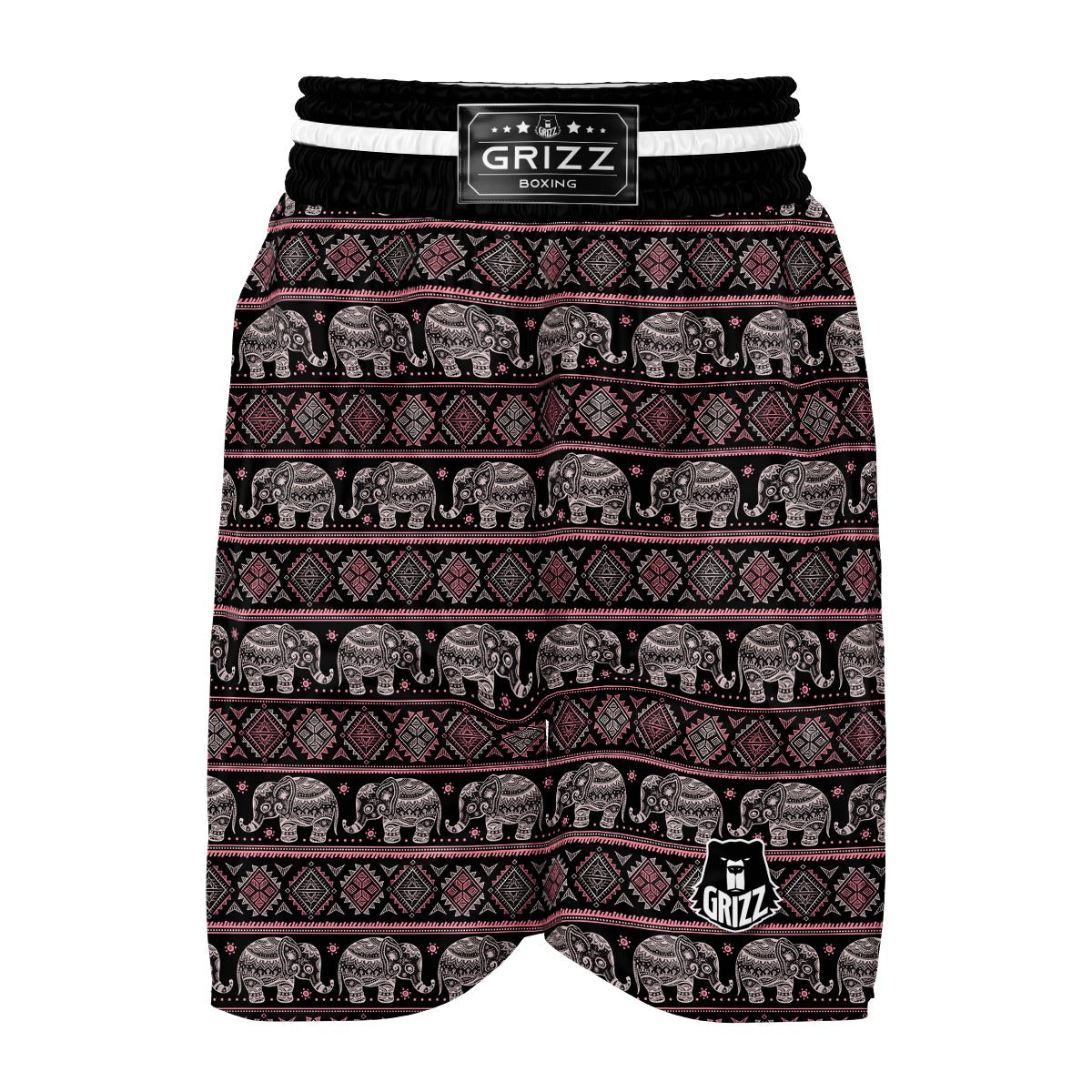 Red Elephant Aztec Pattern Print Boxing Shorts-grizzshop