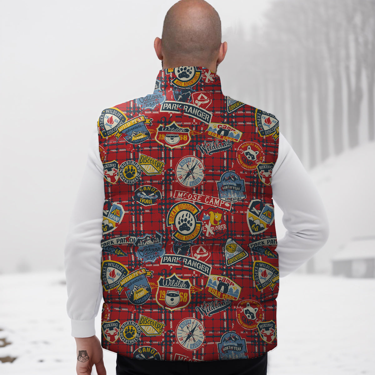 Red Elephant Aztec Pattern Print Down Vest