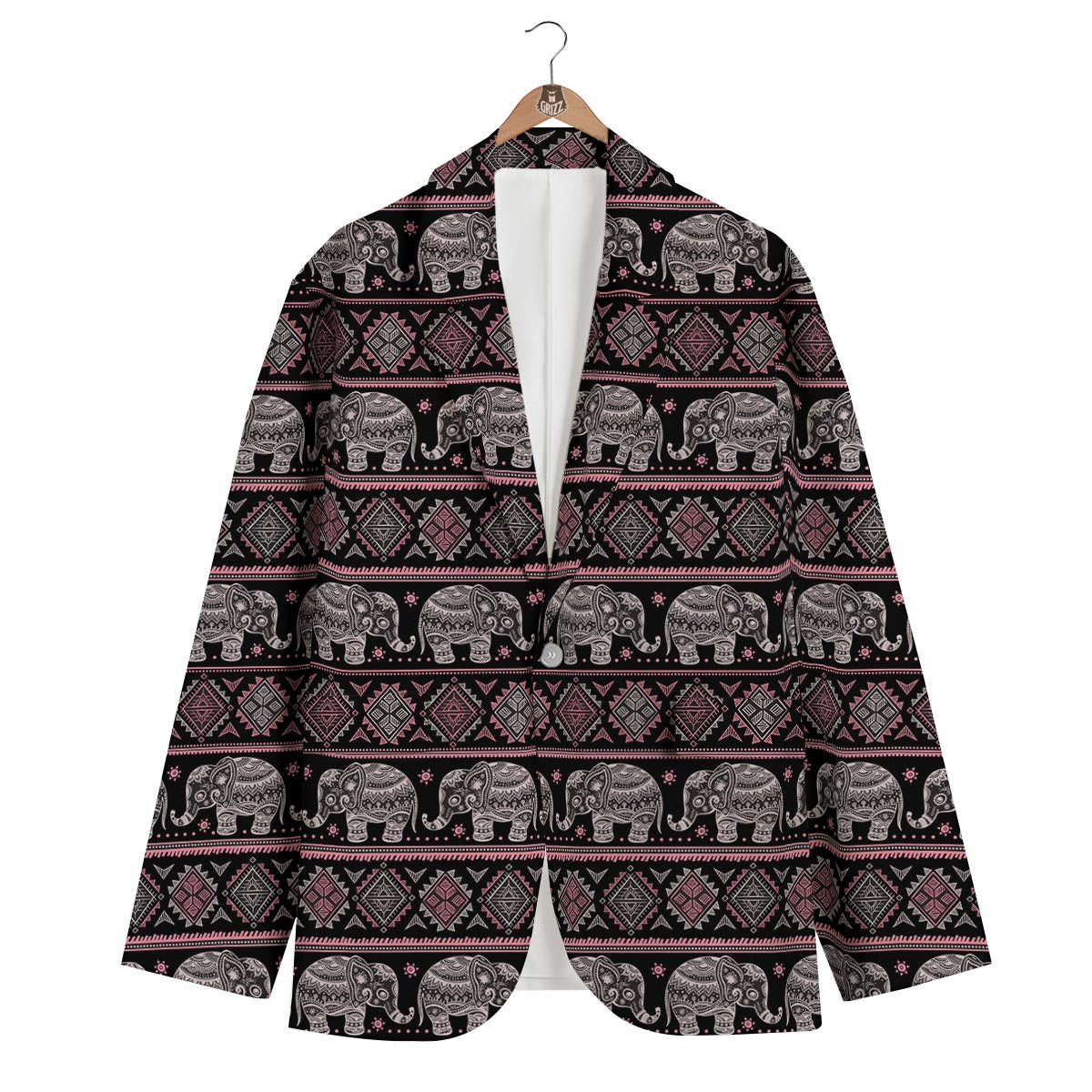 Red Elephant Aztec Pattern Print Men's Blazer-grizzshop