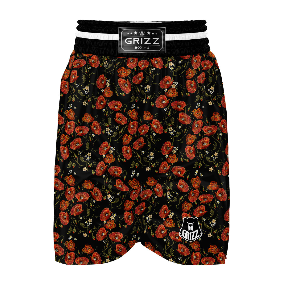 Red Floral Poppy Pattern Print Boxing Shorts-grizzshop