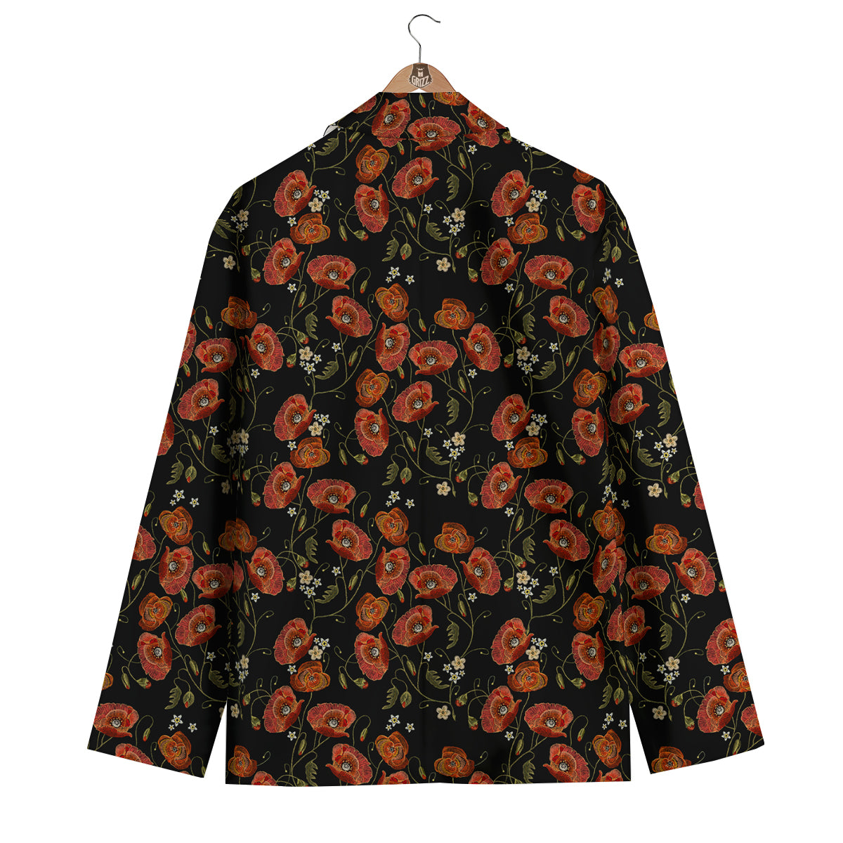 Red Floral Poppy Pattern Print Men's Blazer-grizzshop