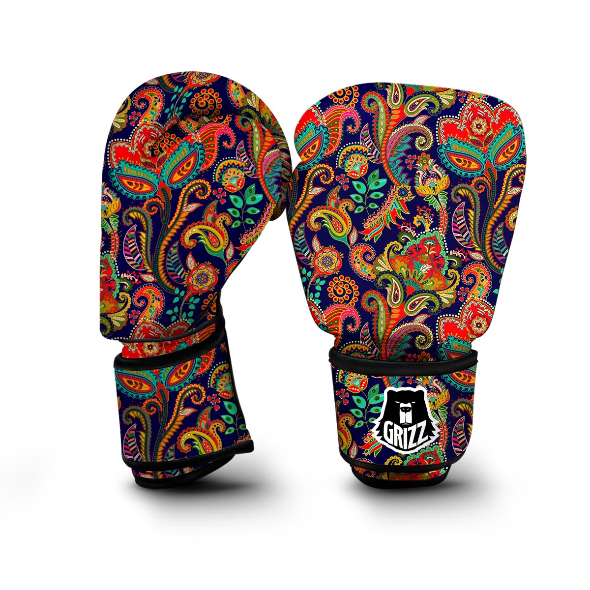 Red Flower Paisley Pattern Print Boxing Gloves-grizzshop