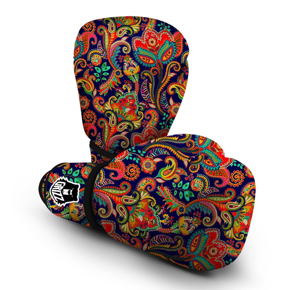 Red Flower Paisley Pattern Print Boxing Gloves-grizzshop