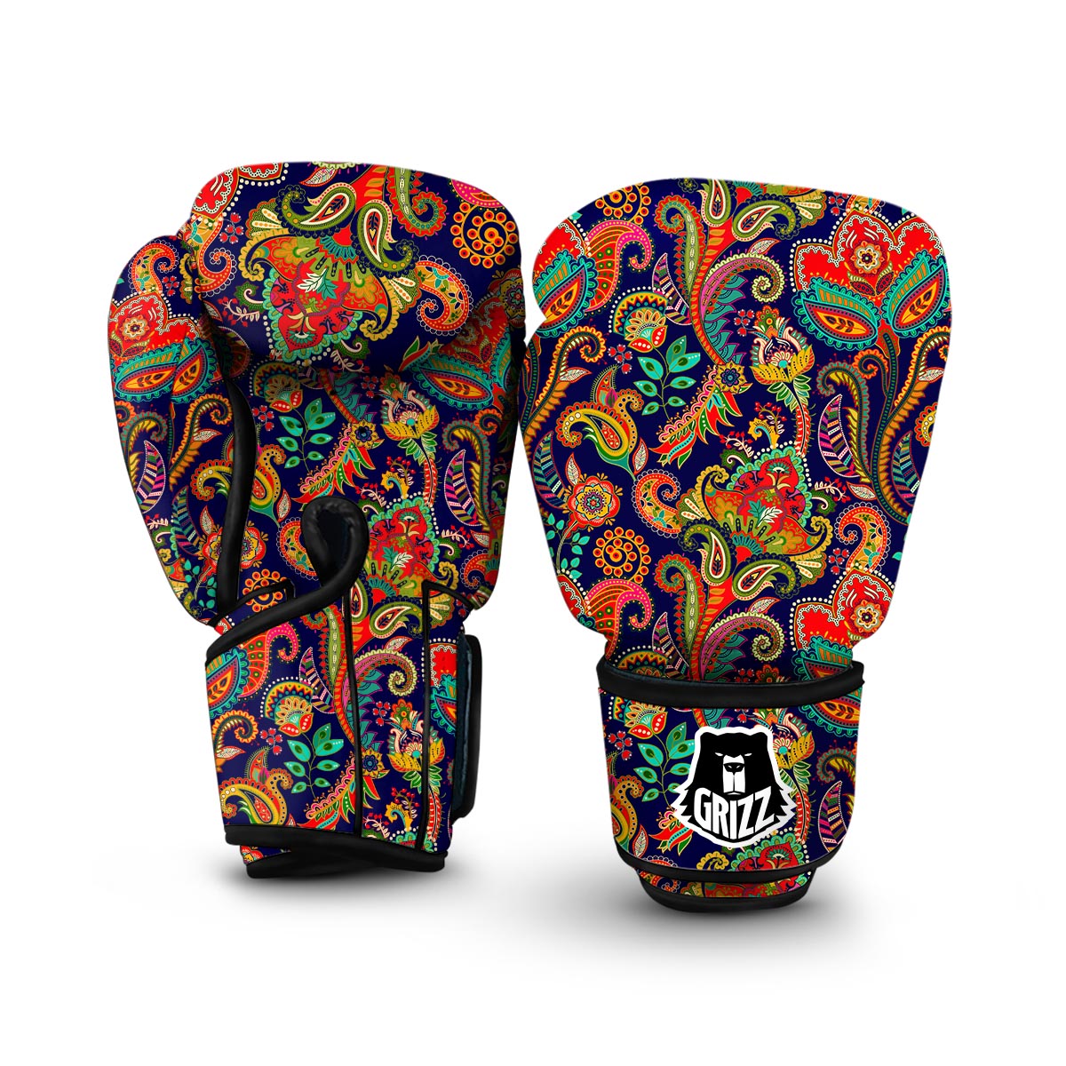 Red Flower Paisley Pattern Print Boxing Gloves-grizzshop