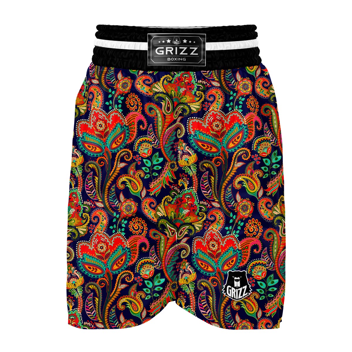 Red Flower Paisley Pattern Print Boxing Shorts-grizzshop