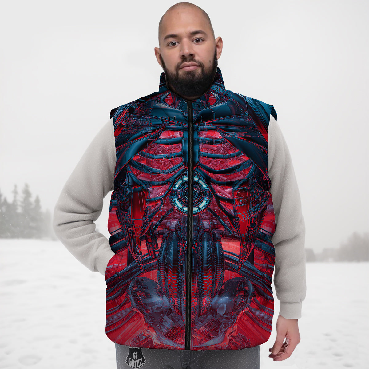 Red Flower Paisley Pattern Print Down Vest