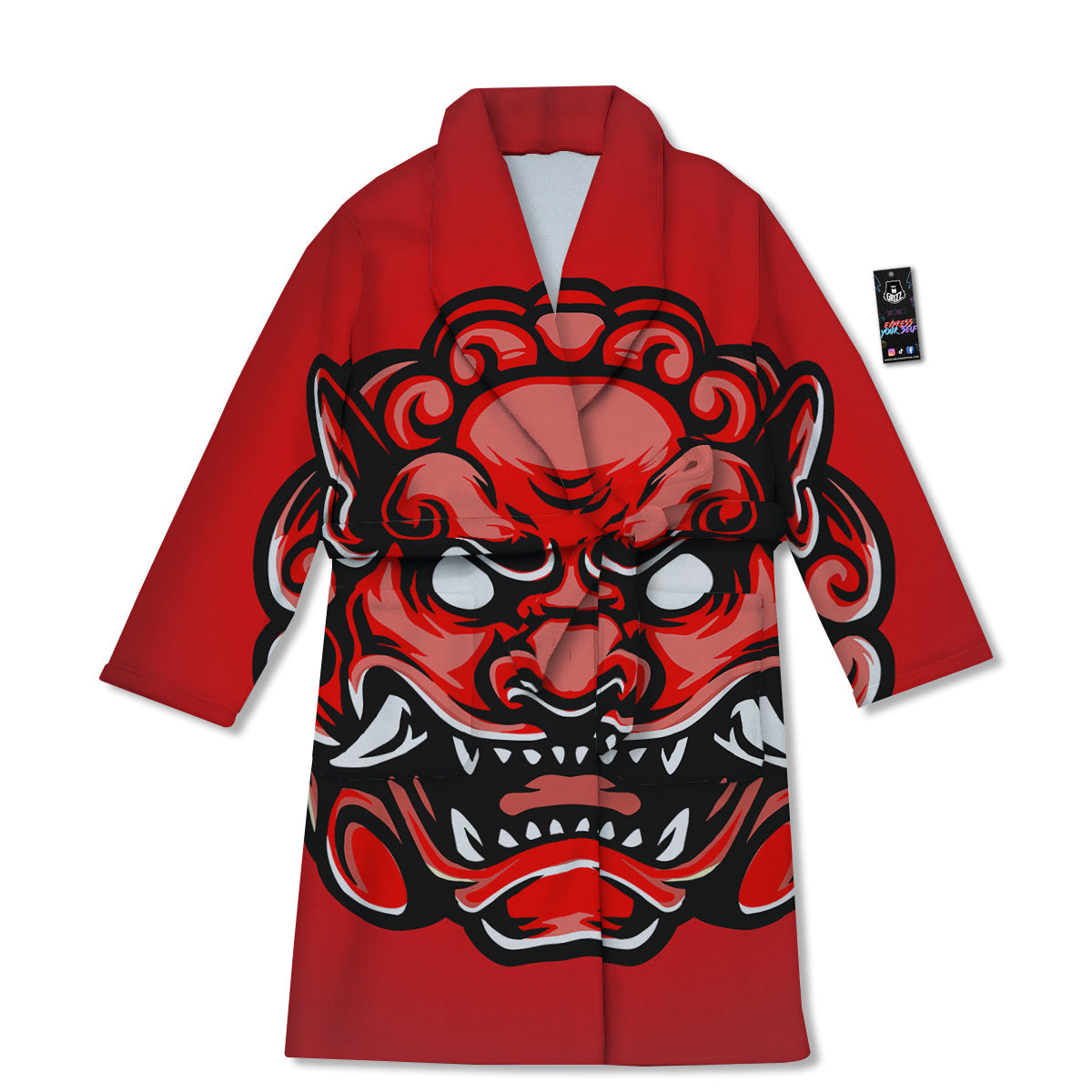 Red Foo Dog Print Bathrobe-grizzshop