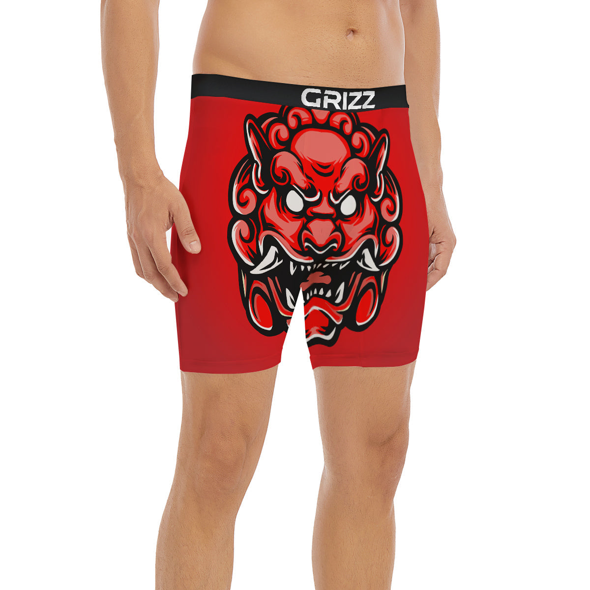 Red Foo Dog Print Boxer Briefs-grizzshop