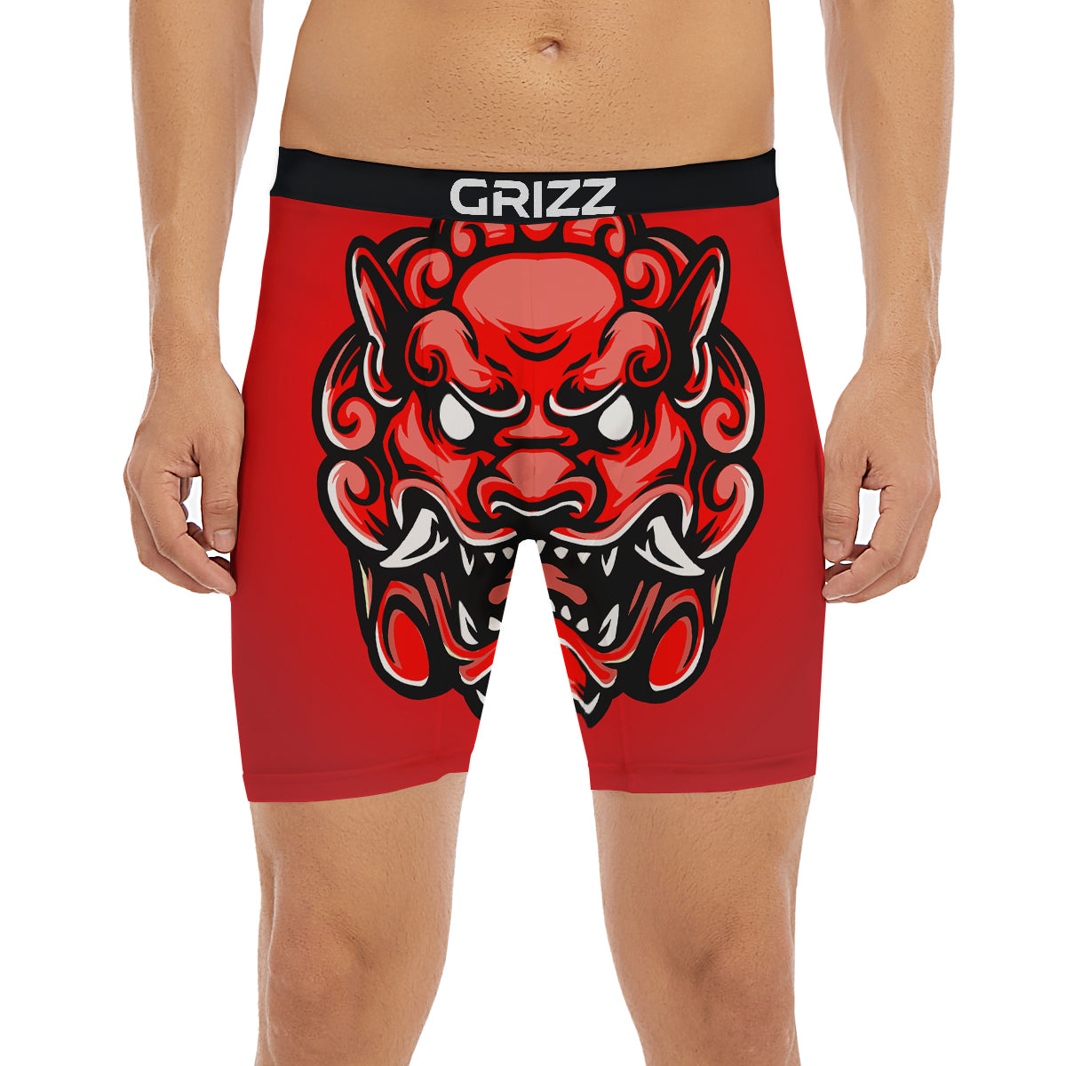 Red Foo Dog Print Boxer Briefs-grizzshop