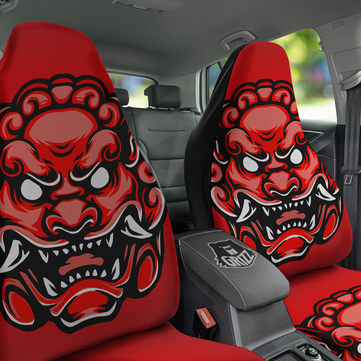 Red Foo Dog Print Car Seat Covers-grizzshop