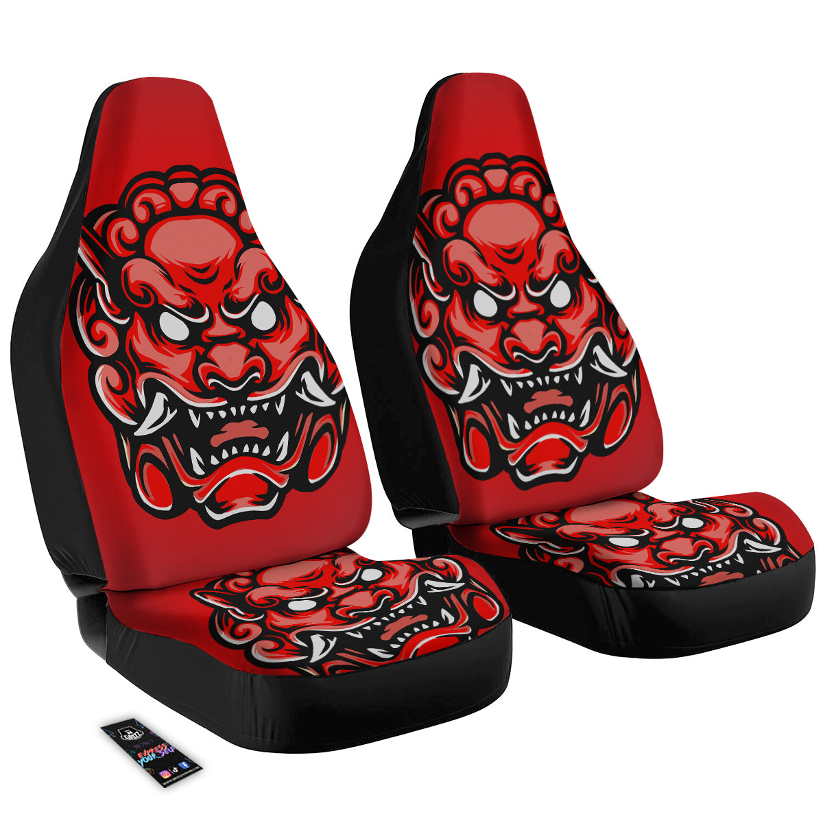 Red Foo Dog Print Car Seat Covers-grizzshop