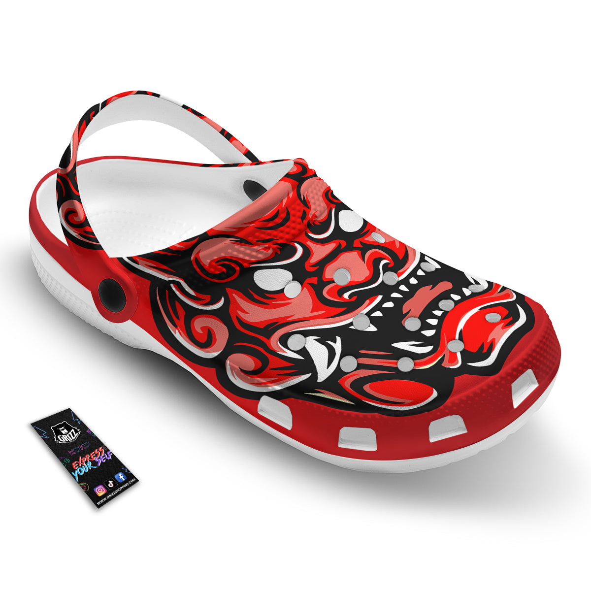 Red Foo Dog Print Clog-grizzshop