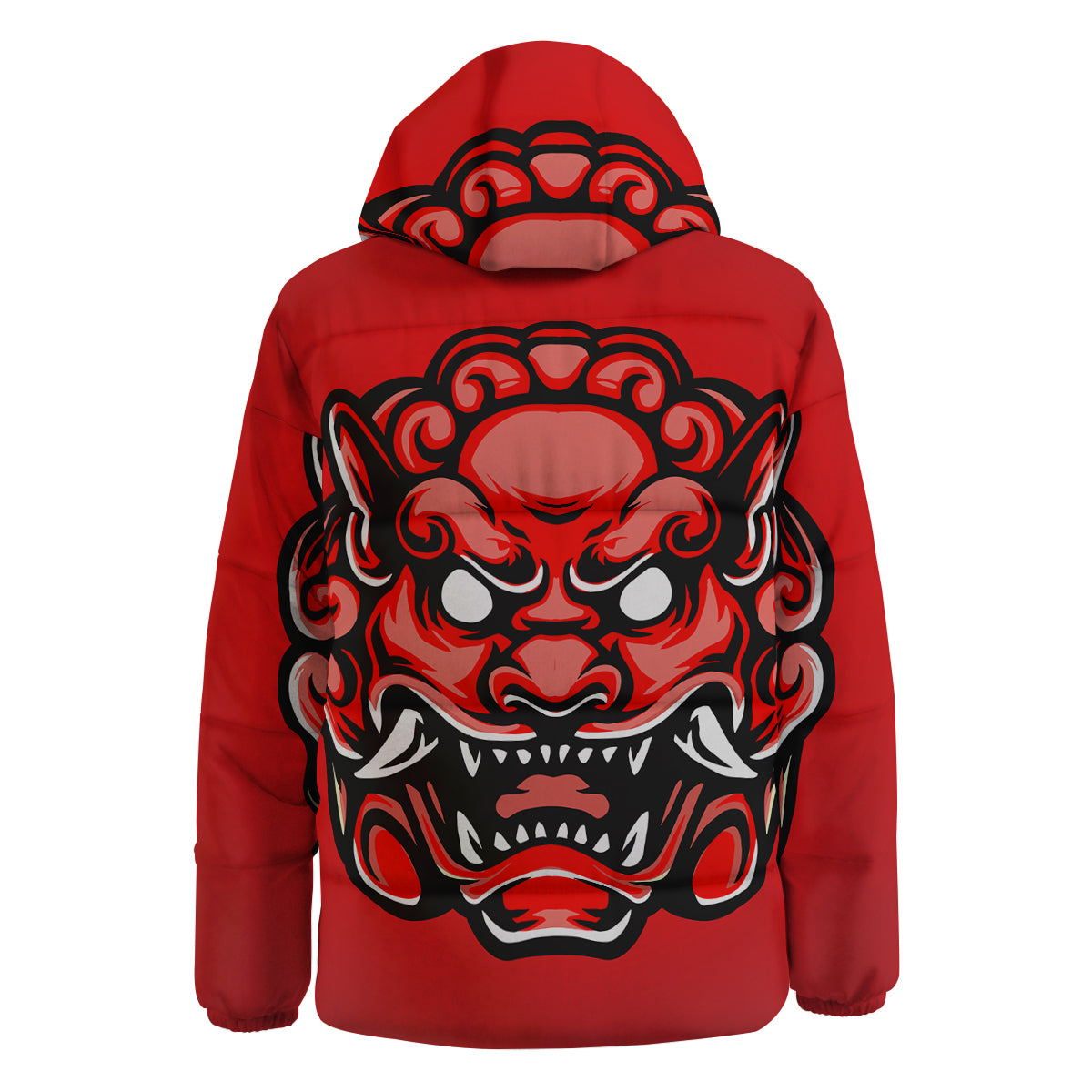Red Foo Dog Print Down Jacket-grizzshop