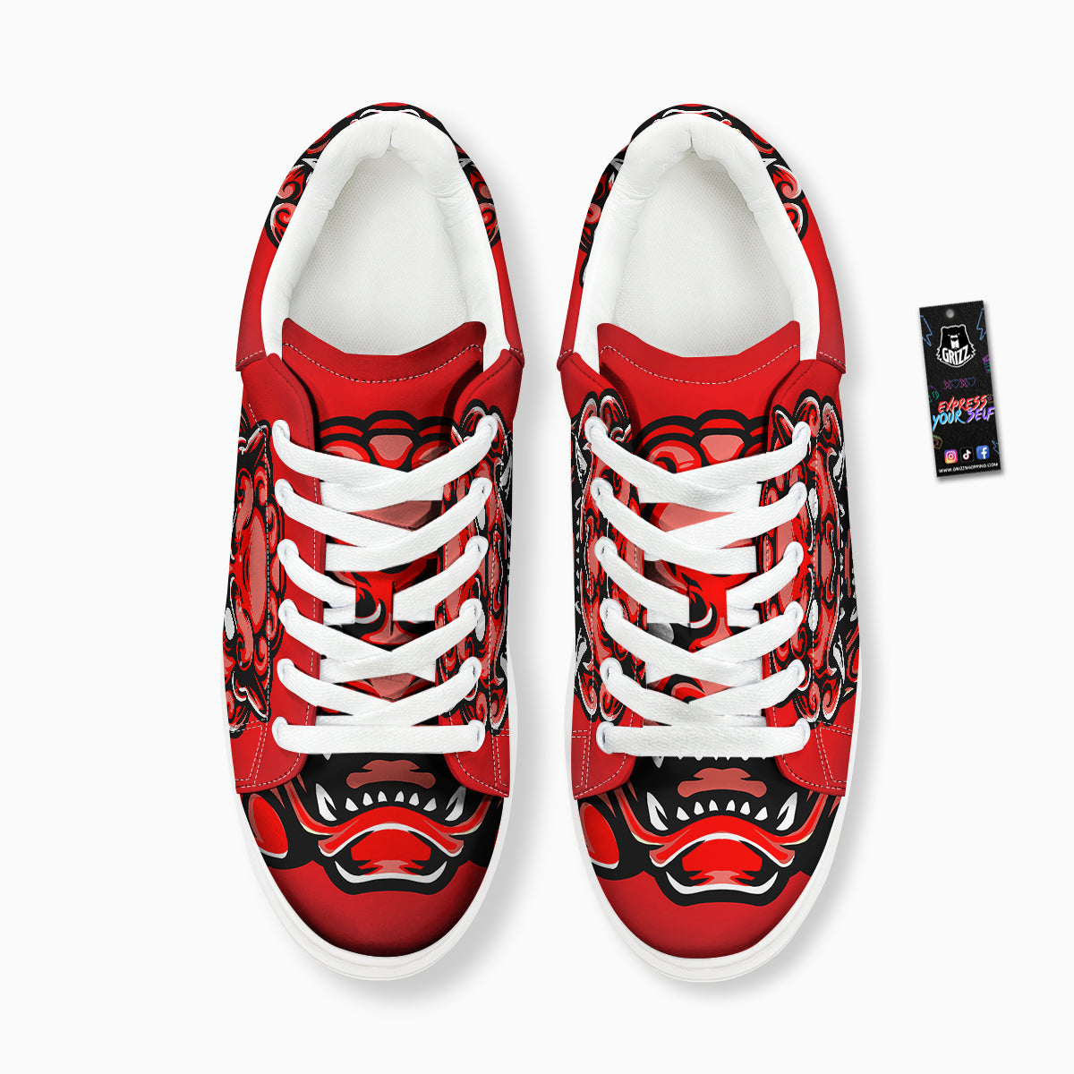 Red Foo Dog Print Platform Shoes-grizzshop