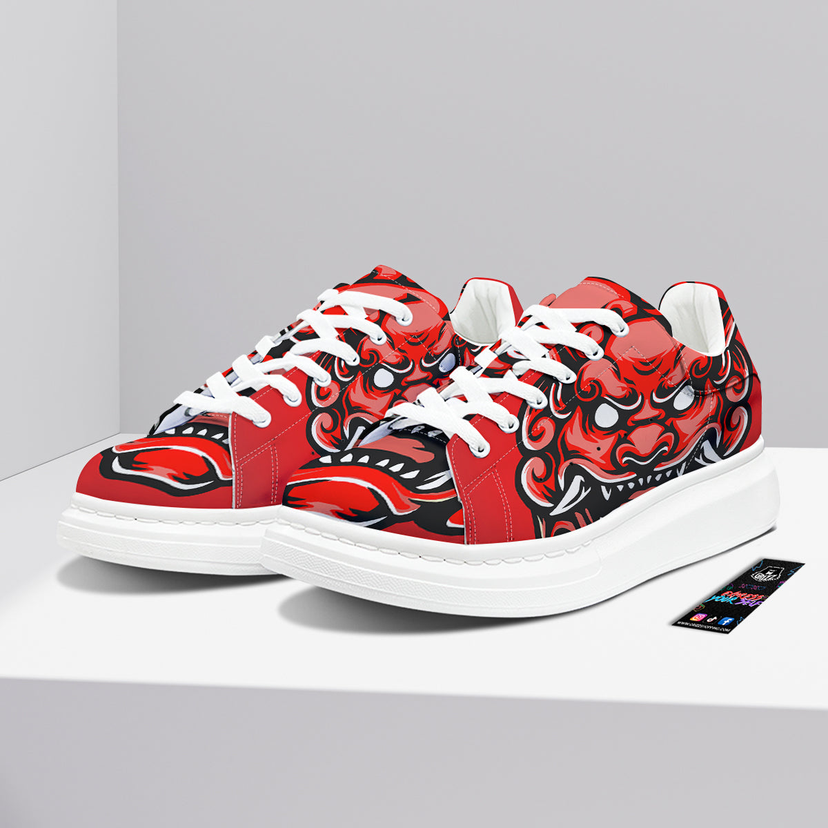 Red Foo Dog Print Platform Shoes-grizzshop