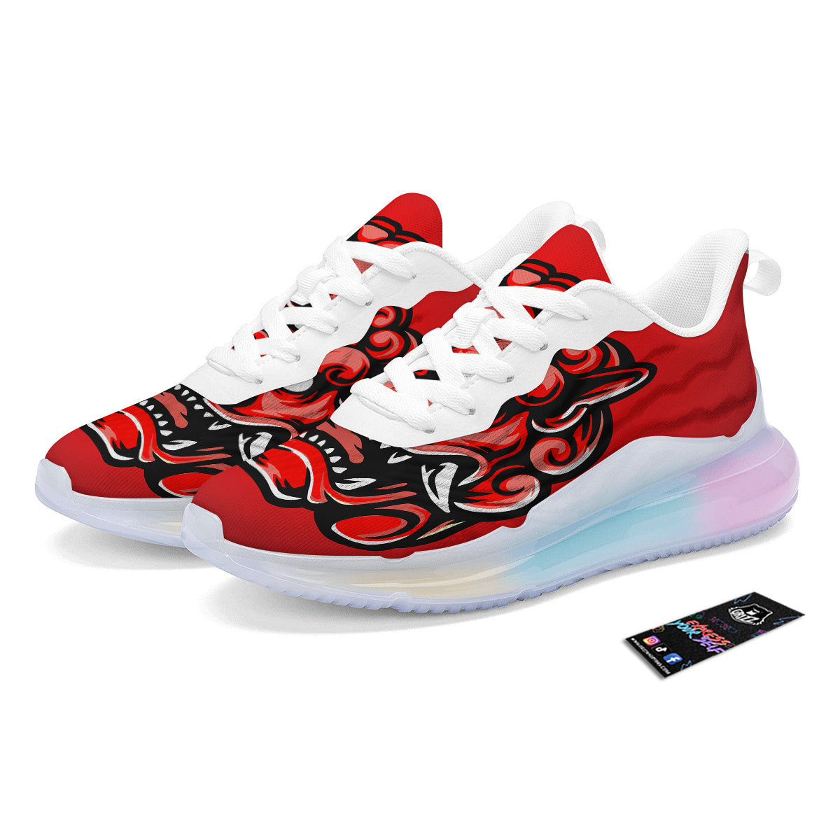 Red Foo Dog Print Running Sneakers-grizzshop