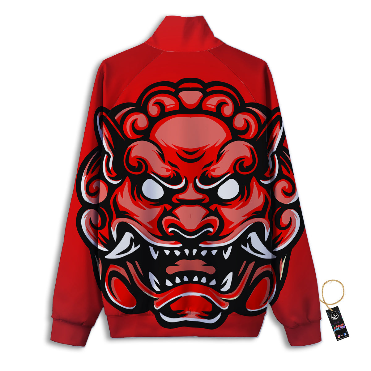 Red Foo Dog Print Track Jacket-grizzshop
