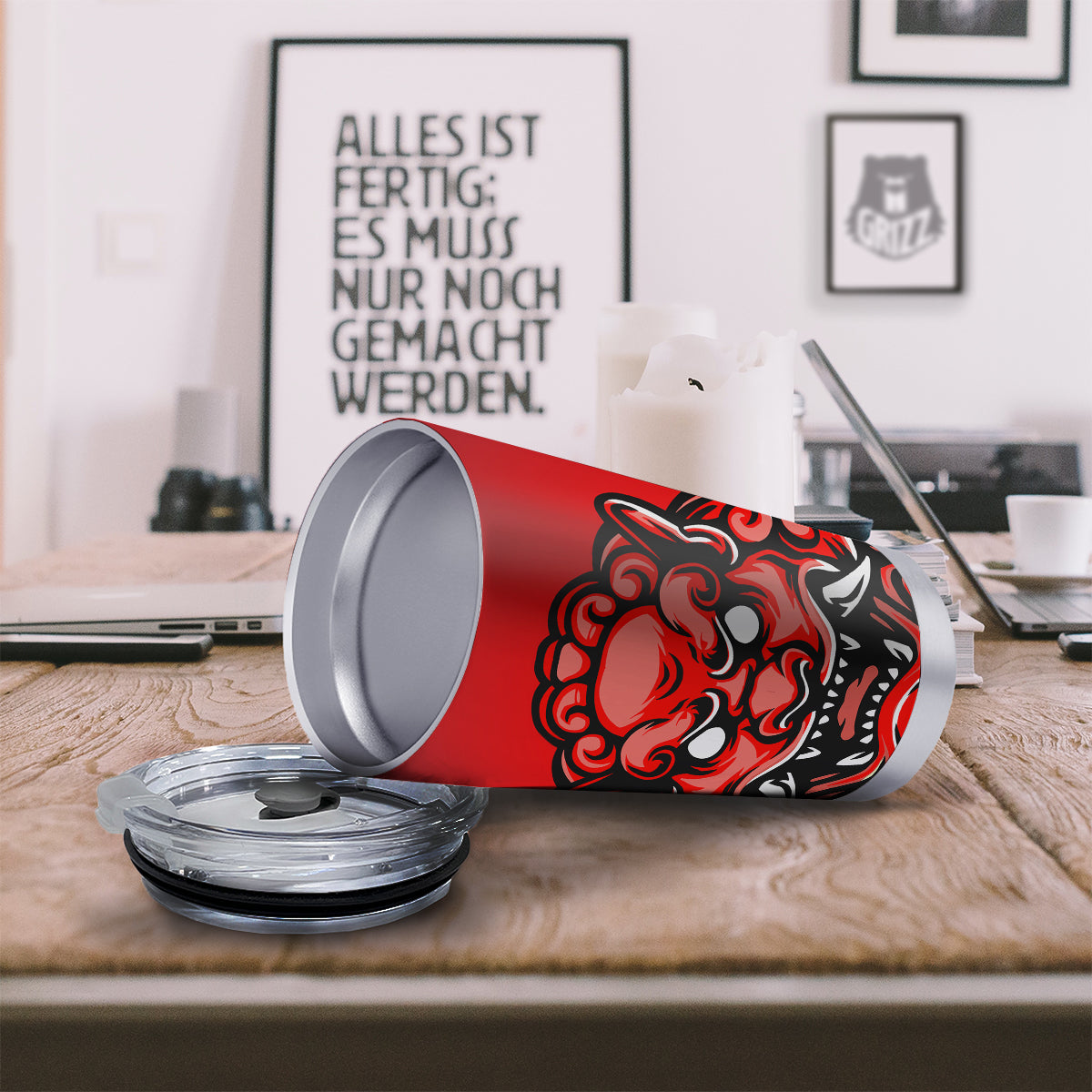 Red Foo Dog Print Tumbler-grizzshop