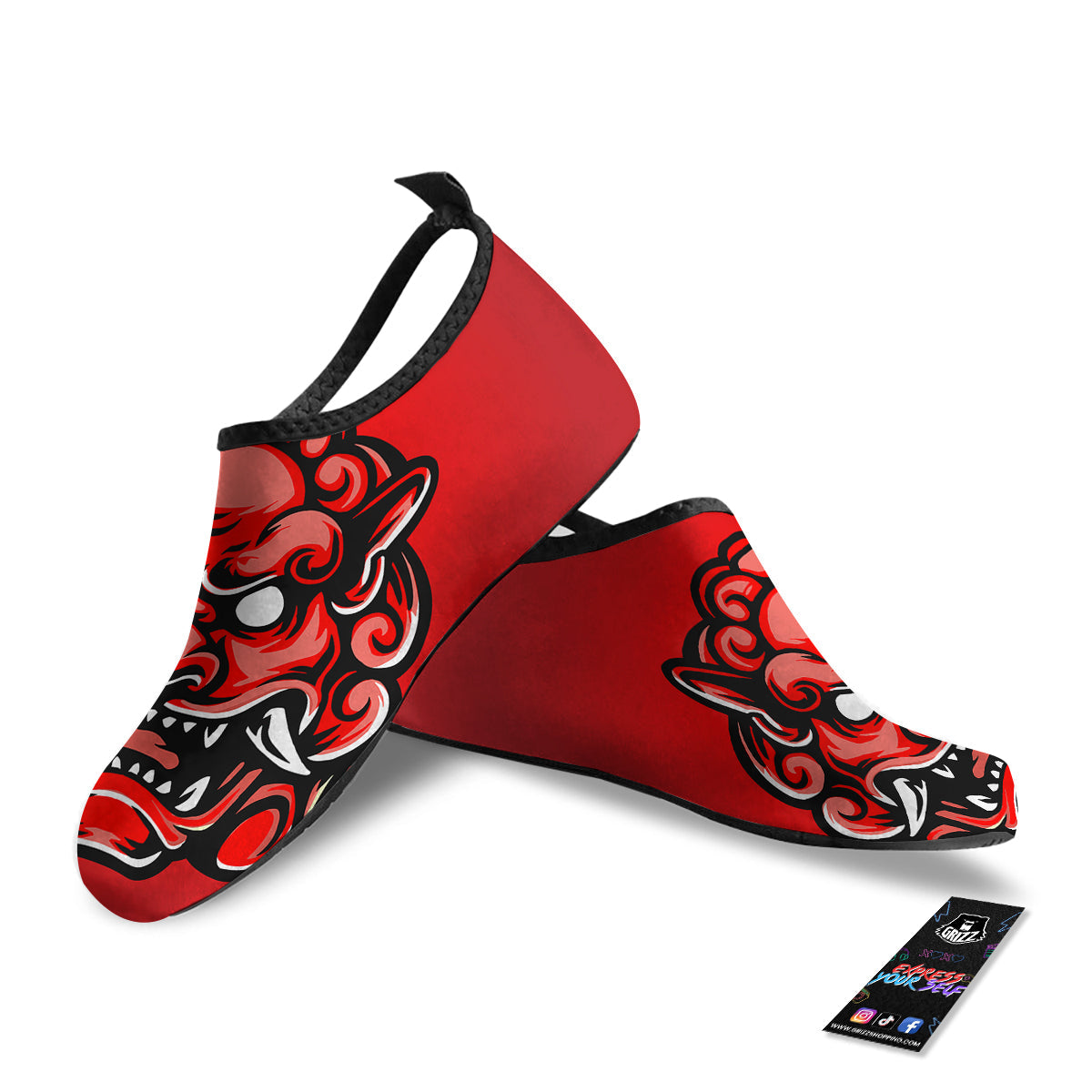 Red Foo Dog Print Water Shoes-grizzshop