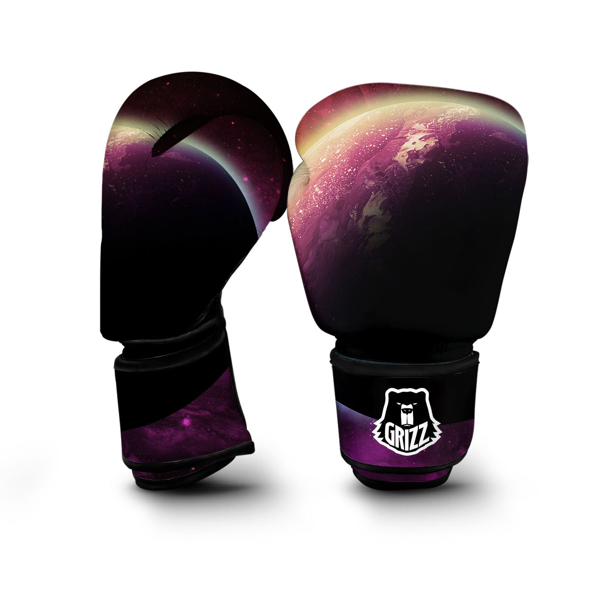 Red Galaxy Space Moon Earth Print Boxing Gloves-grizzshop