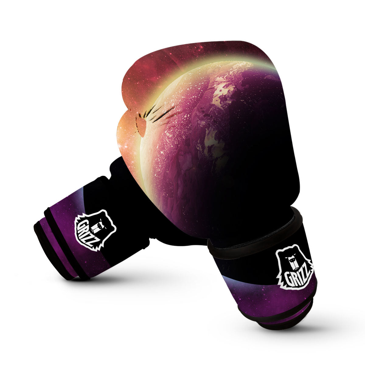 Red Galaxy Space Moon Earth Print Boxing Gloves-grizzshop