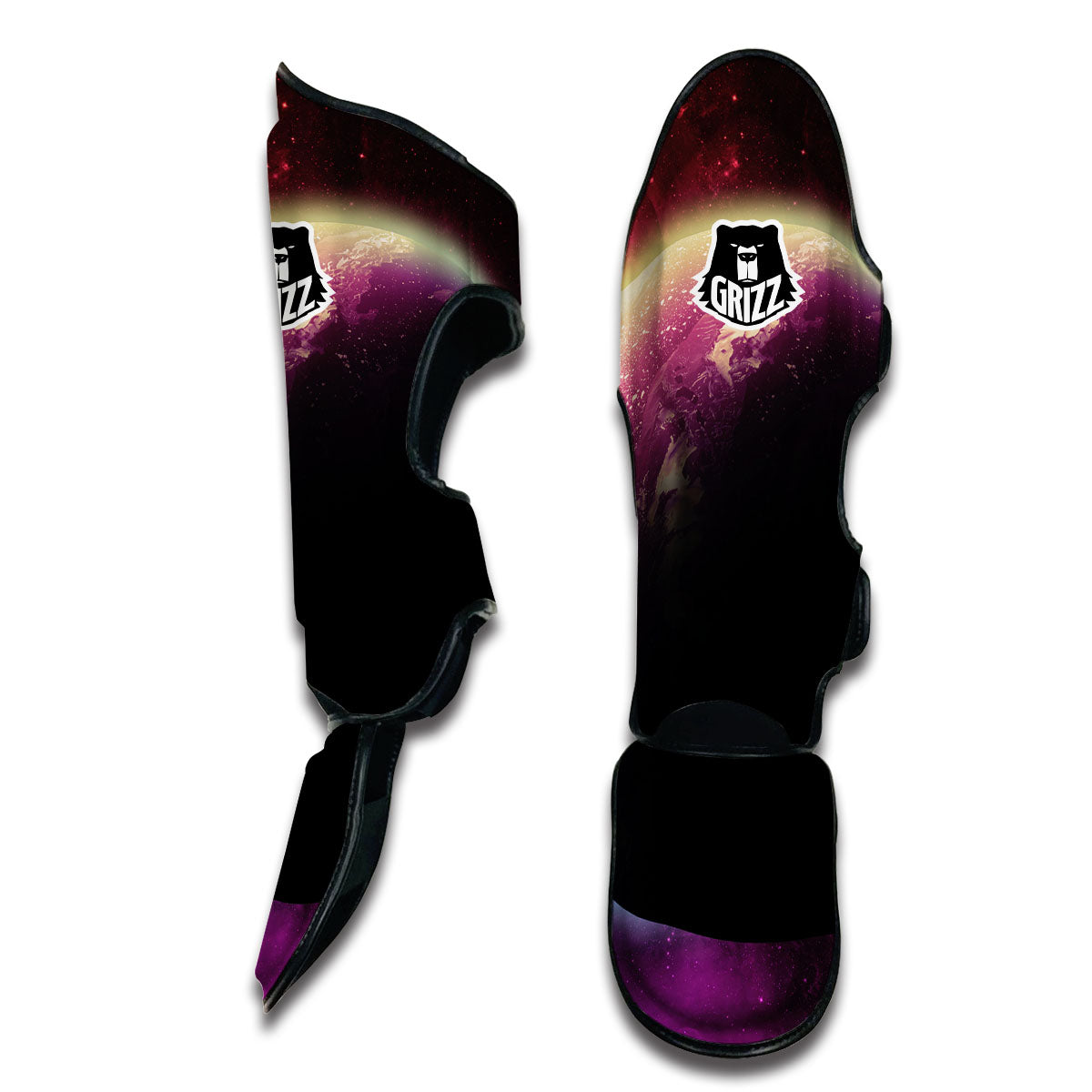 Red Galaxy Space Moon Earth Print Muay Thai Shin Guards-grizzshop