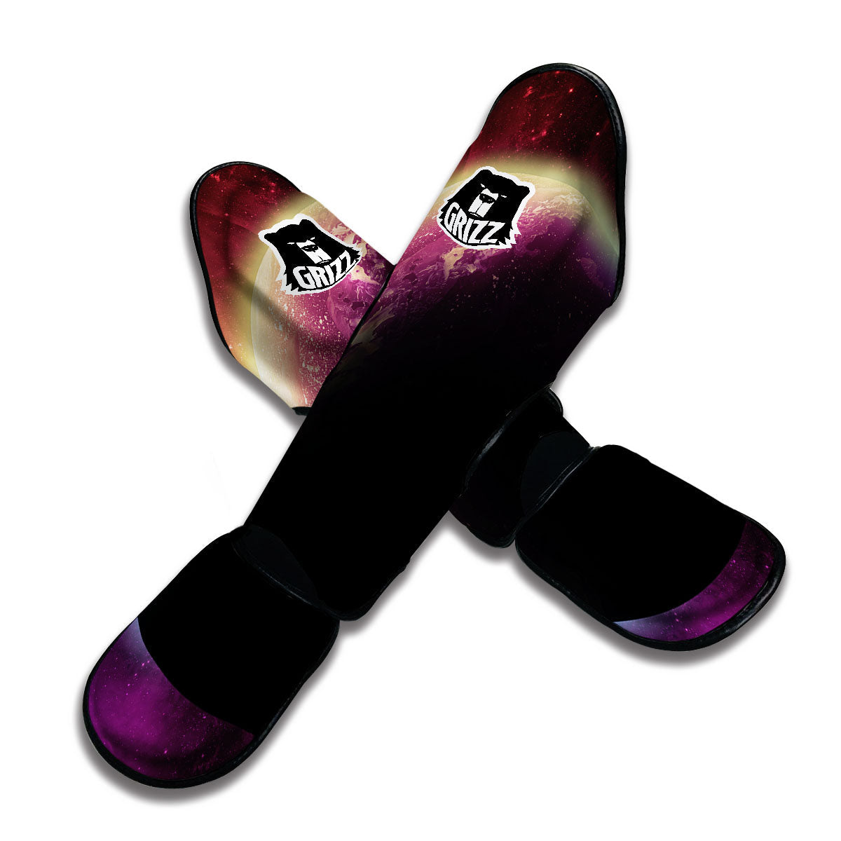 Red Galaxy Space Moon Earth Print Muay Thai Shin Guards-grizzshop