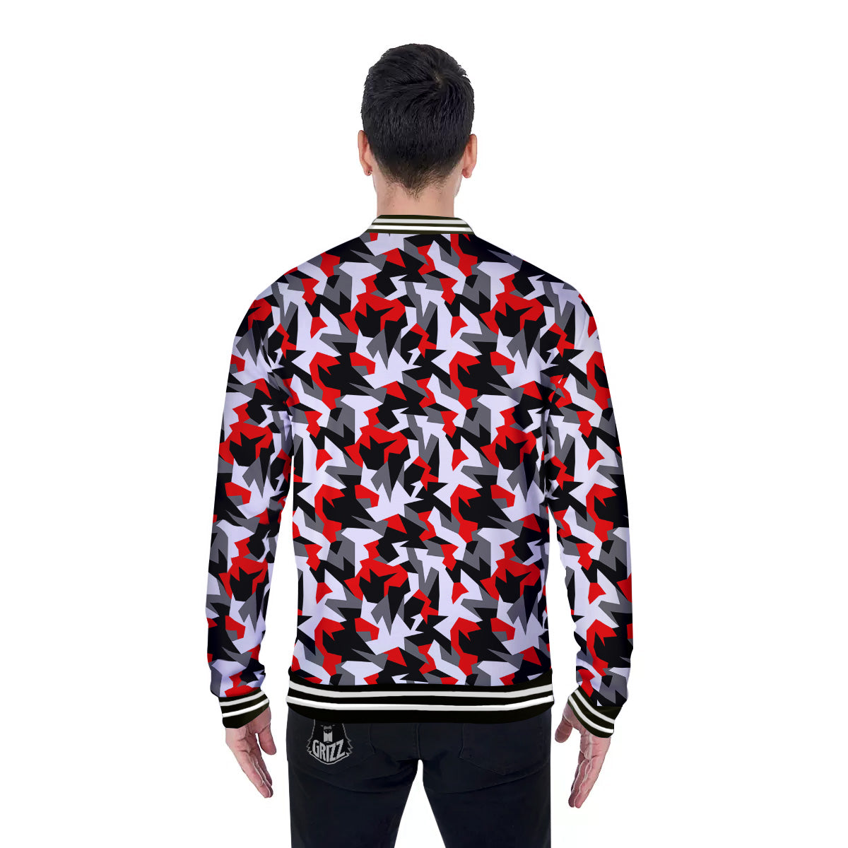 Red Geometric Camouflage Print Pattern Baseball Jacket-grizzshop