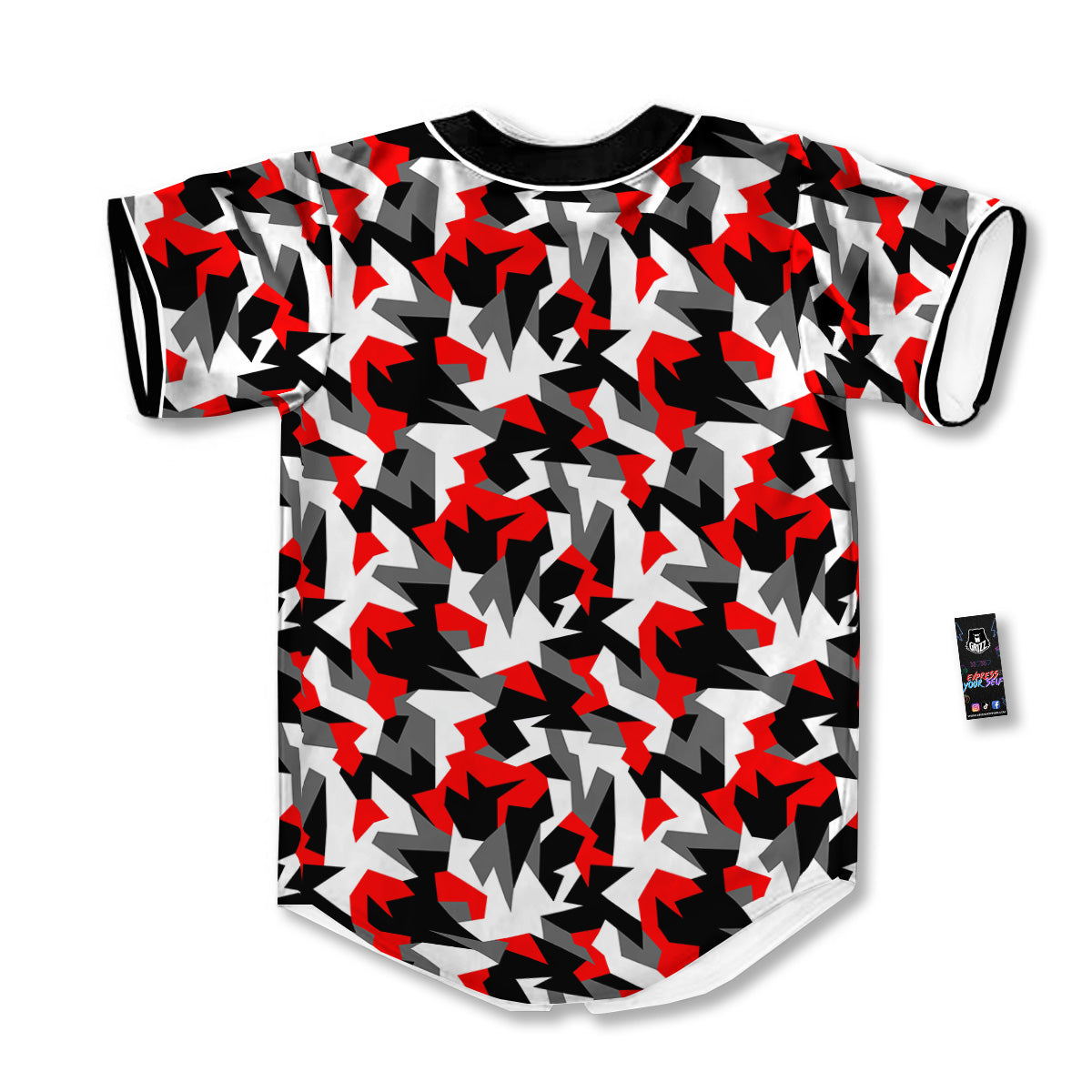 Red Geometric Camouflage Print Pattern Baseball Jersey-grizzshop