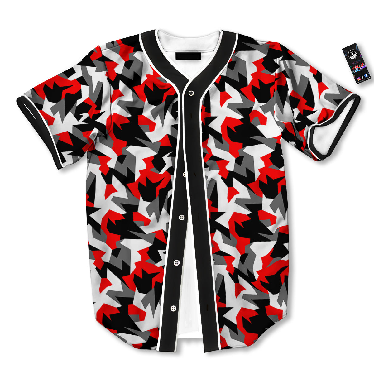 Red Geometric Camouflage Print Pattern Baseball Jersey-grizzshop