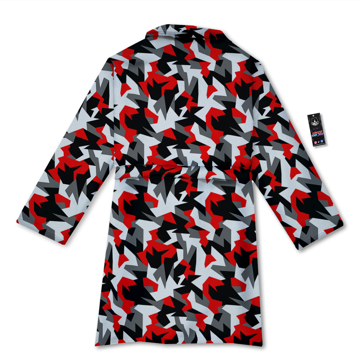 Red Geometric Camouflage Print Pattern Bathrobe-grizzshop