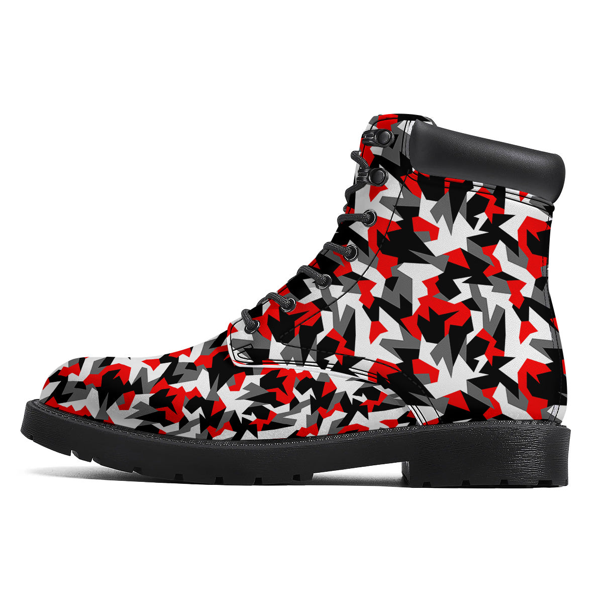 Red Geometric Camouflage Print Pattern Boots-grizzshop