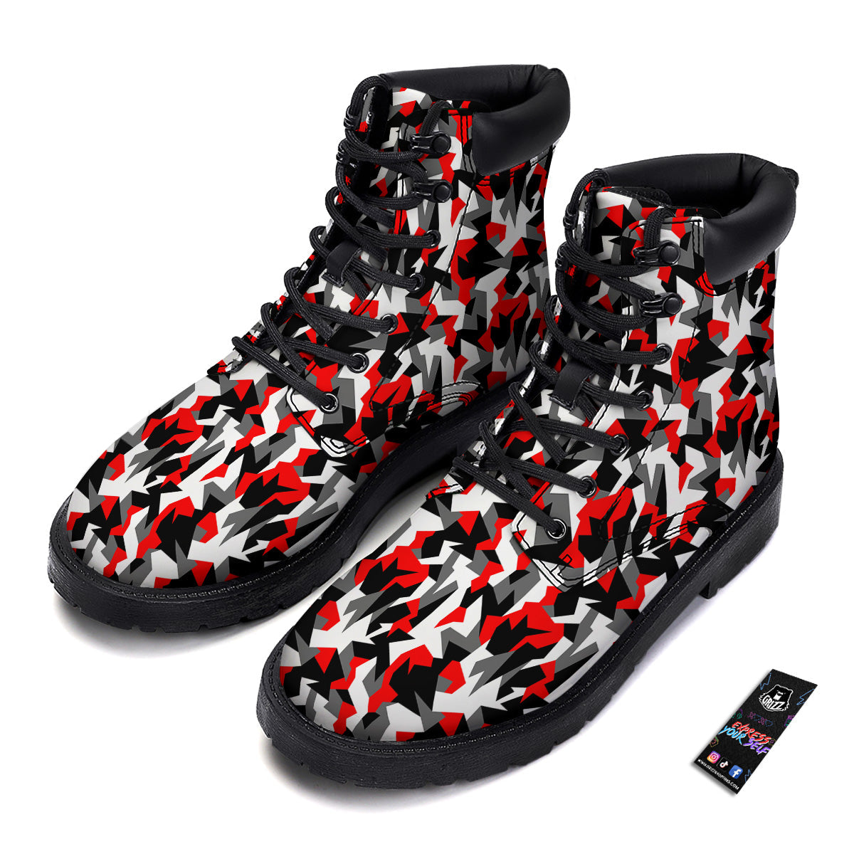 Red Geometric Camouflage Print Pattern Boots-grizzshop