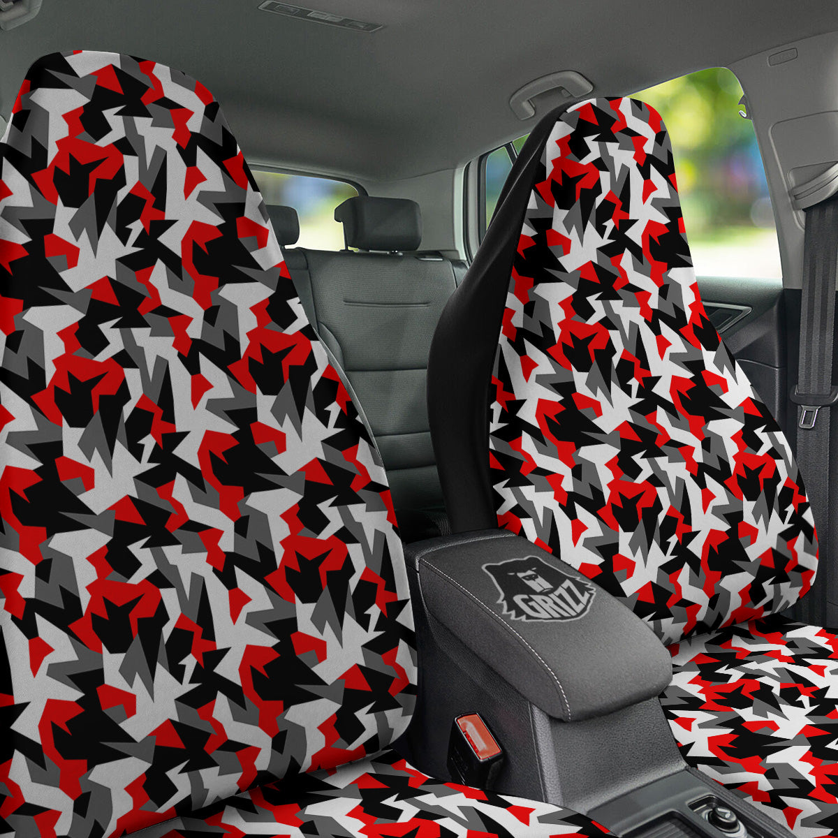 Red Geometric Camouflage Print Pattern Car Seat Covers-grizzshop