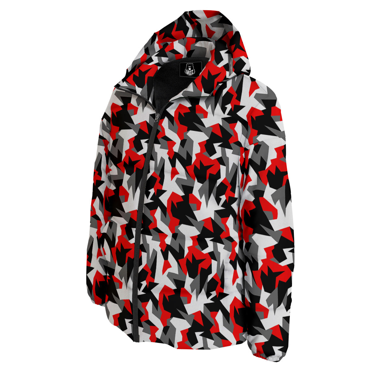 Red Geometric Camouflage Print Pattern Down Jacket-grizzshop