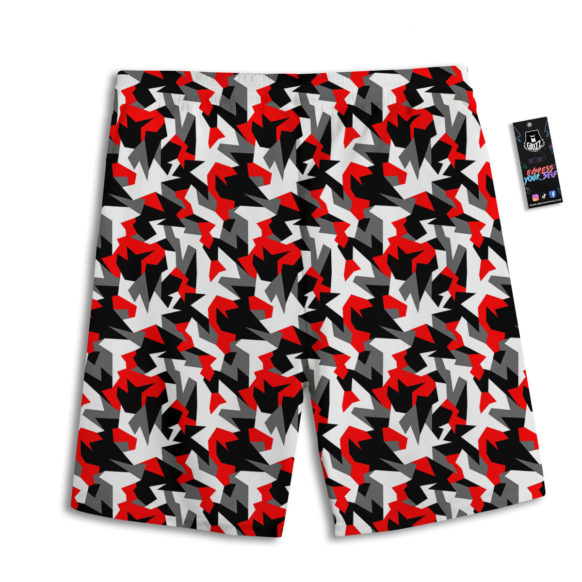 Red Geometric Camouflage Print Pattern Men's Athletic Shorts