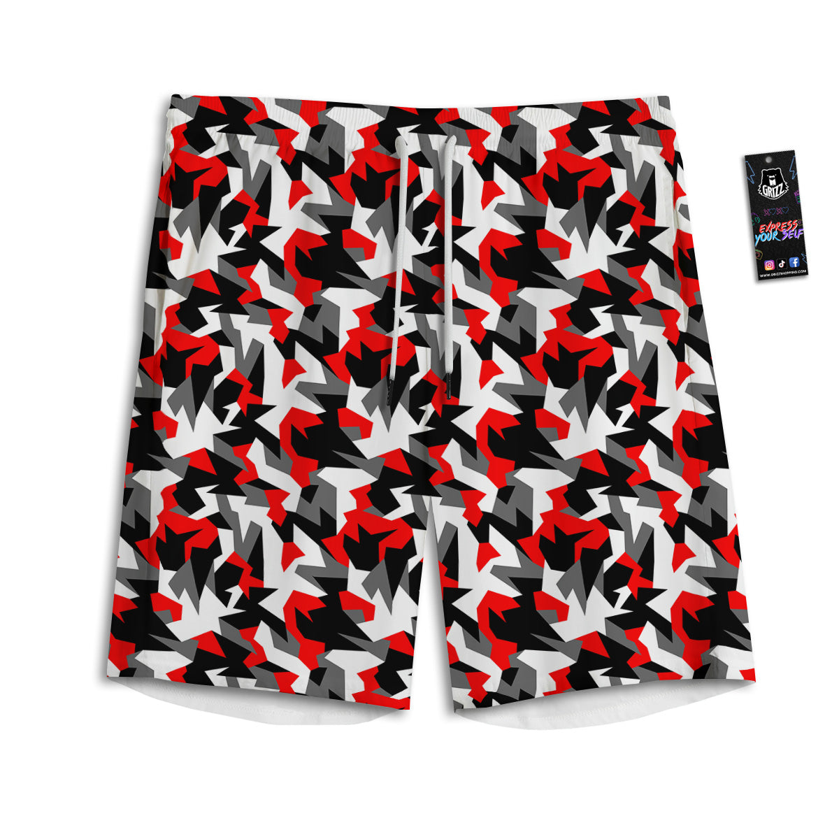 Red Geometric Camouflage Print Pattern Men's Athletic Shorts