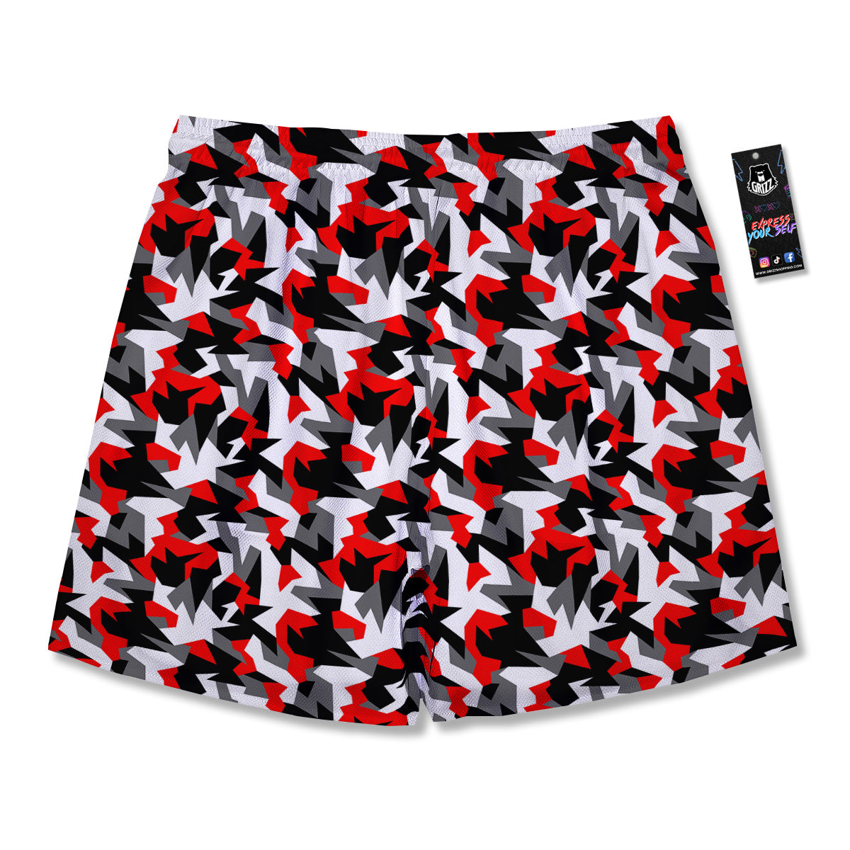 Red Geometric Camouflage Print Pattern Men's Running Shorts-grizzshop