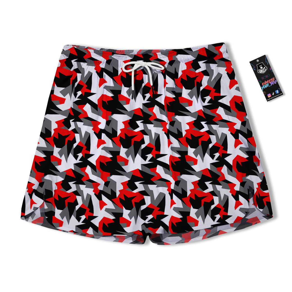 Red Geometric Camouflage Print Pattern Men's Running Shorts-grizzshop